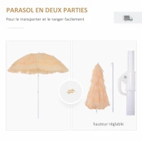 Outsunny Parasol de Plage Jardin Design Hawai 160 cm Raphia Artificiel Beige(m-4)
