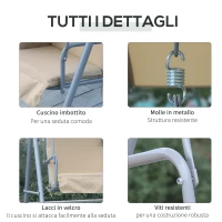 Outsunny Dondolo da Giardino 2 Posti Separati con Tavolino e Tetto Regolabile, in Metallo 175x112x165cm Beige(m-7)
