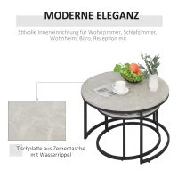 HOMCOM Couchtisch-Set, 2 runde Satztische, Industriedesign, Metallgestell, Betonoptik/Schwarz(m-4)