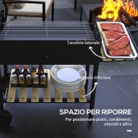 Outsunny Barbecue a Carbonella ad Altezza Regolabile con 2 Griglie e 2 Ripiani, in Metallo e Legno, 113x53.5x82.5 cm, Nera(m-6)