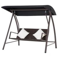 Outsunny Dondolo da Giardino 3 Posti in Rattan PE e Metallo con Cuscini e Tetto Parasole, 198x124x179cm, Marrone(m-10)