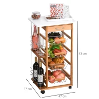 HOMCOM Rolling Kitchen Cart, Utility Storage Cart with 4 Basket Drawers & Side Racks, Wheels for Dining Room, Brown(m-3)