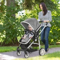 HOMCOM Carrozzina per Bambini 0-36 Mesi Pieghevole e Regolabile, in Metallo e Poliestere, 80x51x102 cm, Grigio(m-2)