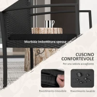 Outsunny Set da Giardino 3 Pezzi con 2 Sedie con Cuscini e Tavolino con Piano in Vetro, Effetto Rattan Nero(m-4)