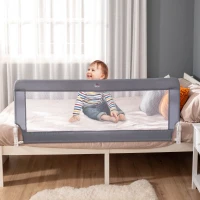 HOMCOM Sponda Letto per Bambini da 18 Mesi, Barriera di Sicurezza Universale Anticaduta con Tessuto a Rete, 150x40x60cm, Grigio(m-2)