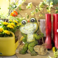 Outsunny Hanging Garden Statue, Vivid Frog on Swing Art Sculpture, Outdoor Ornament Home Decoration, Green(m-10)