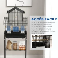 PawHut Cage à oiseaux design maison mangeoires perchoirs 3 portes plateau excrément amovible + poignée transport noir(m-6)