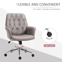 Vinsetto Office Desk Chair, Microfibre Vanity Chair with Adjustable Height, Armrest, Swivel Chair for Home, Light Grey(m-6)