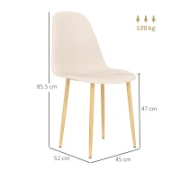 HOMCOM Modern Dining Chairs Set of 4, Kitchen Chairs with Backrest and Steel Legs for Dining Room, Living Room, Khaki(m-3)