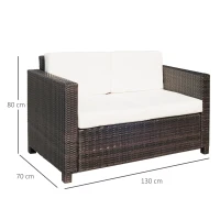 Outsunny Canapé de jardin 2 places canapé droit 4 coussins déhoussables 130L x 70l x 80H cm résine tressée chocolat(m-3)