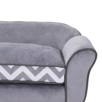 PawHut Hundesofa, Haustiersofa mit erhöhten Füßen, Hundecouch, Hundeliege mit Kissen, Hundebett, Katzensofa, Waschbar, Samt, Grau, 73,5 x 41 x 33 cm(m-9)