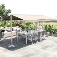 Outsunny Store Double Pente Manuel rétractable Inclinaison réglable Acier époxy Blanc Polyester imperméabilisé Anti-UV Beige dim. 4,50L x 3,40l x 2,55H m(m-2)