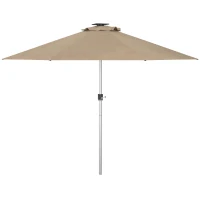 Outsunny 3m Parasol, with Solar-Powered LED Lights - Khaki(m-11)