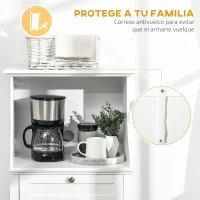 HOMCOM Mueble para Microondas Aparador de Cocina con Cajón Estante 2 Puertas Compartimento Anti-vuelco 60x40x122,5 cm Blanco(m-7)