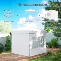 Outsunny Carpa Plegable Pop-up 2,5x2,5 m con 4 Paredes Laterales Anti-UV Altura Ajustable y Bolsa de Transporte Blanco(m-4)