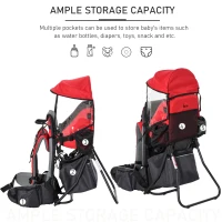 HOMCOM Baby Hiking Backpack Carrier Child Carrier with Ergonomic Hip Seat Detachable Rain Cover Adjustable Straps Stand for Toddler 6 - 36 Months Red(m-7)
