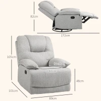 HOMCOM Fauteuil de relaxation en tissu aspect lin inclinable manuellement 145° avec repose-pied ajustable gris clair(m-3)
