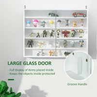 HOMCOM 5-Tier Wall Display Shelf Unit Cabinet w/ 4 Adjustable Shelves Glass Doors Home Office Ornaments 60x80cm White(m-5)