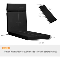 Outsunny Set of 2 Sun Lounger Cushions, Replacement Cushions for Rattan Furniture with Ties, 196 x 55 cm, Cushion ONLY, Black(m-3)