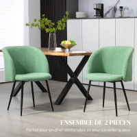 HOMCOM Lot de 2 chaises de salle à manger avec dossier en tissu effet laine boucleé pieds en acier 55 x 62 x 80 cm vert noir(m-4)