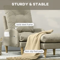 HOMCOM Upholstered Recliner Armchair with Footstool Set, Modern Button Tufted Accent Chair with Adjustable Backrest, Cushions, Wood Legs and Side Pockets for Living Room, Bedroom, Home Study, Beige(m-6)