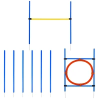 PawHut Agility sport pour chiens équipement complet : poteaux slalom, obstacle, anneau + sac de transport bleu jaune rouge(m-10)