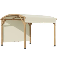 Outsunny Pergola, Gartenpavillon, einziehbares Dach, Seitenwand, robuster Holzrahmen, creme, 3,20 x 3 m(m-1)