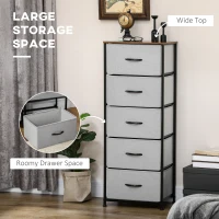 HOMCOM Fabric Chest of Drawers, Industrial Bedroom Dresser with 5 Fabric Drawers, Steel Frame and Wooden Top for Nursery, Living Room, Hallway, Grey(m-4)