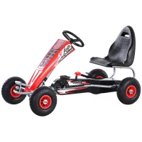 HOMCOM Kart Pedales Niños Coche de Pedales Deportivo con Asiento Ajustable Embrague y Freno para Niños de +5 Años Carga 50kg Juguete Exterior 129x59x70 cm(m-10)