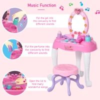 HOMCOM Kids Vanity Table Chair Set Beauty Makeup Dressing Table Pretend Play Set with Mirror Lights Sounds for Girls 3+ Years(m-5)