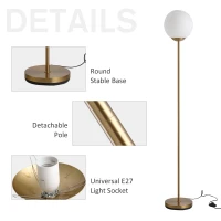 HOMCOM 171cm Glass Globe Floor Lamp Metal Frame Sphere Light Pedal Switch Home Office Living Room Modern Unique Standing Beautiful Furnishing - Gold(m-5)