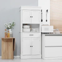 HOMCOM Alacena de Cocina con 4 Puertas 1 Cajón y Estante Abierto Mueble Auxiliar para Microondas 74x39,5x183 cm Blanco(m-2)
