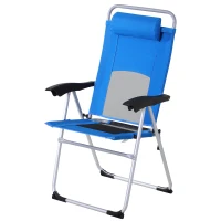 Outsunny Folding Camping Chair, Patio Armchair, 3-Position Adjustable Recliner Reclining Seat with Pillow for Outdoor Garden - Blue(m-11)
