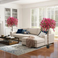 HOMCOM Set of 2 Decorative Artificial Plants, Murraya Flowers in Pots, Fake Plants for Home Indoor Decor, 120cm, Purple and Red(m-10)