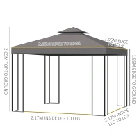 Outsunny 3 x 3 m Garden Gazebo Double Roof Marquee Patio Wedding Party Tent Canopy Shelter with Sidewalls (Brown)(m-3)