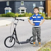 HOMCOM Trottinette patinette pour Enfants à partir de 5 Ans Grands pneus Guidon réglable poignée Frein et béquille Acier Noir(m-2)