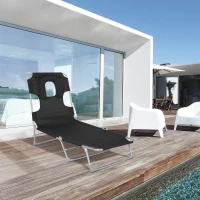 Outsunny Chaise longue pliante avec appui-tête à trou pour la lecture et dossier Inclinable en tissu Oxford noir(m-2)