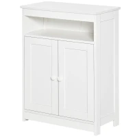HOMCOM Armario Auxiliar de Baño con 2 Puertas Estante Interior Ajustable y Compartimento Abierto Mueble de Baño para Salón Cocina 60x30x80 cm Blanco(m-11)