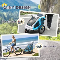 PawHut Dog Bike Trailer, 2 in 1 Foldable Dog Stroller w/ Hitch Coupler, Reflectors, Safety Harness, Quick Release Wheels, 600D Oxford Fabric Dog Trailer for Medium Dogs, Blue(m-4)