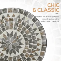 Outsunny Round Mosaic Tabletop Garden Table - Grey/Black(m-5)