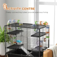 PawHut Large Hamster Cage, Gerbil Cage with Tubes, Storage Shelf, Ramps, Platforms, Running Wheel - Black(m-4)