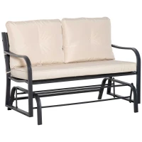Outsunny 2-Person Outdoor Loveseat Glider Bench Rocking Chair for Patio, Garden, Yard, Porch with Armrest and Cushions, Khaki(m-10)
