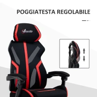 Vinsetto Sedia da Ufficio Ergonomica Altezza Regolabile, Poltrona con Schienale Reclinabile e Poggiapiedi, 65x65x119-129cm, Nero Rosso(m-7)