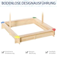 Outsunny Sandkasten mit Dach Sandkiste Kindersandkasten Tannenholz Bodenloses Design felix mit absenkbarem und schwenkbarem Dach Kurbeldach 120 x 120 x 120 cm Natur(m-5)