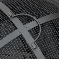 Outsunny Brasero cheminée foyer extérieur rond à bois en métal tisonnier pare-étincelle grille et poignée diamètre 45 cm gris(m-9)