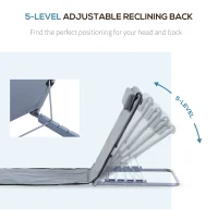 Outsunny Set of 2 Foldable Garden Beach Chair Mat Lightweight Outdoor Sun Lounger Seats Adjustable Back Metal Frame PE Fabric Head Pillow w/ Carry Bag,Grey(m-5)