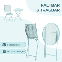 Outsunny Garten Sitzgruppe für 2 Personen Bistro-Set Garnitur 1 Tisch+2 faltbare Stühle für Terrasse Balkon Metall Blau(m-5)