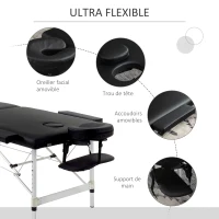 HOMCOM Table de massage pliable portable + housse de transport charge max. 225 Kg hauteur réglable 210 x 90 cm noir(m-5)