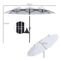 Outsunny Ombrellone da Giardino Doppio Inclinabile con Apertura a Manovella, 295x152x222cm, Bianco(m-3)