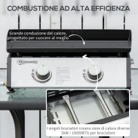 Outsunny Piastra Barbecue a Gas da Tavolo con 2 Bruciatori e Potenza 6kW, 48.5x46x21cm, Nero(m-4)